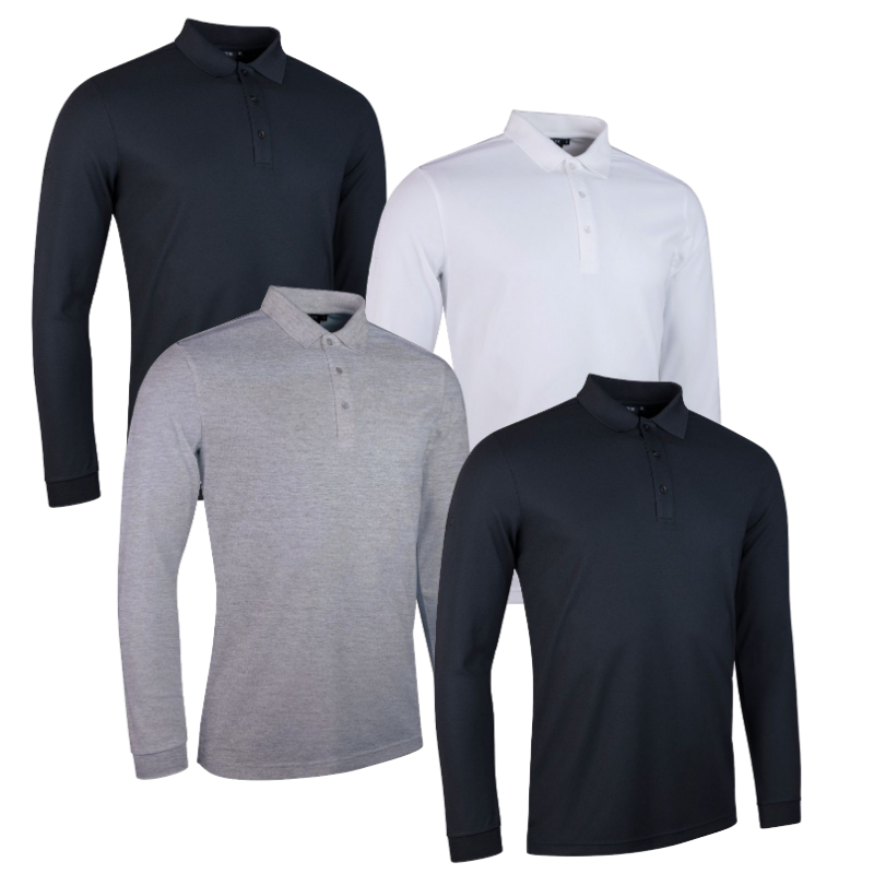 Glenmuir Mens Max Long Sleeve Performance Pique Golf Polo